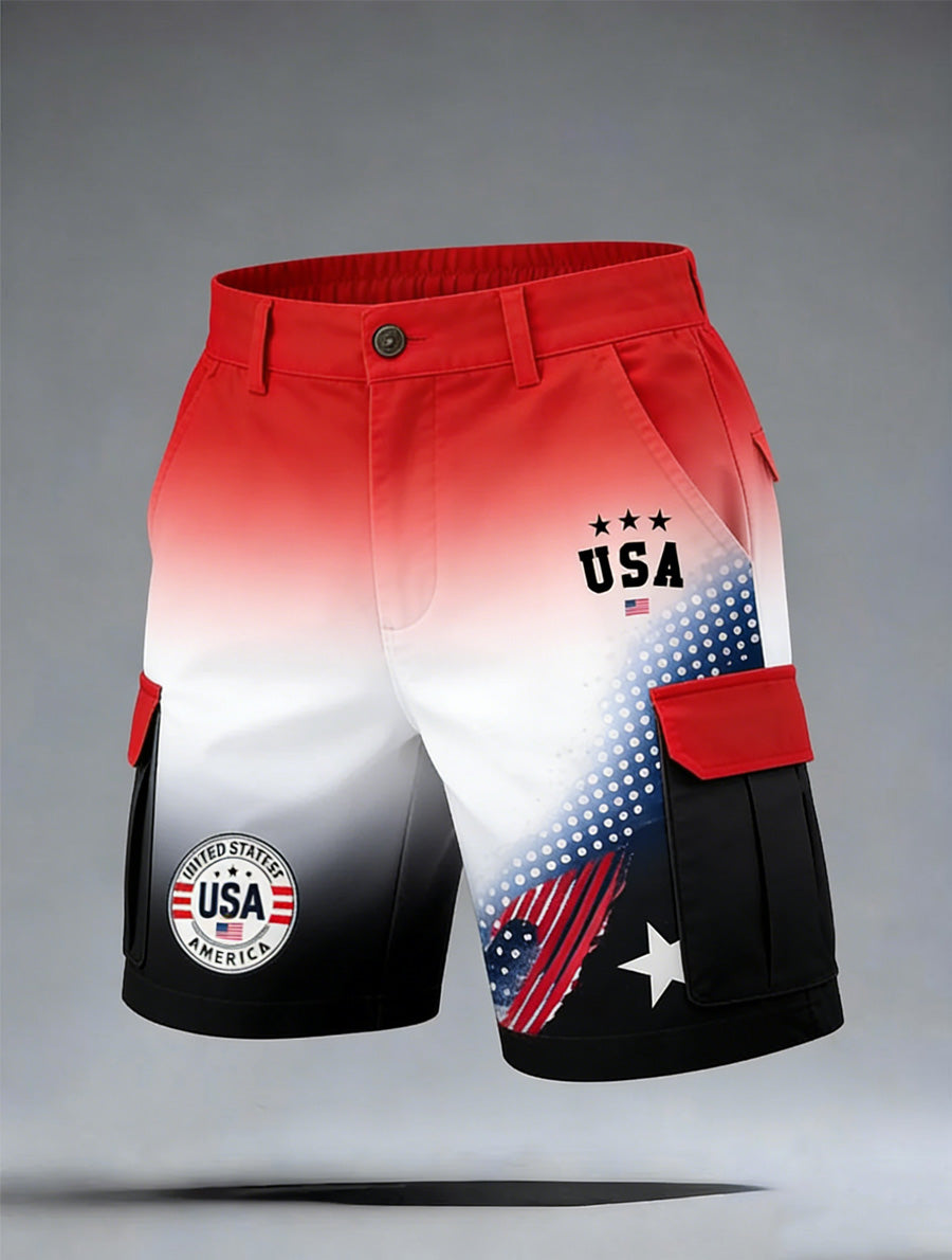 Men's USA Flag Art Print Casual Loose Work Shorts